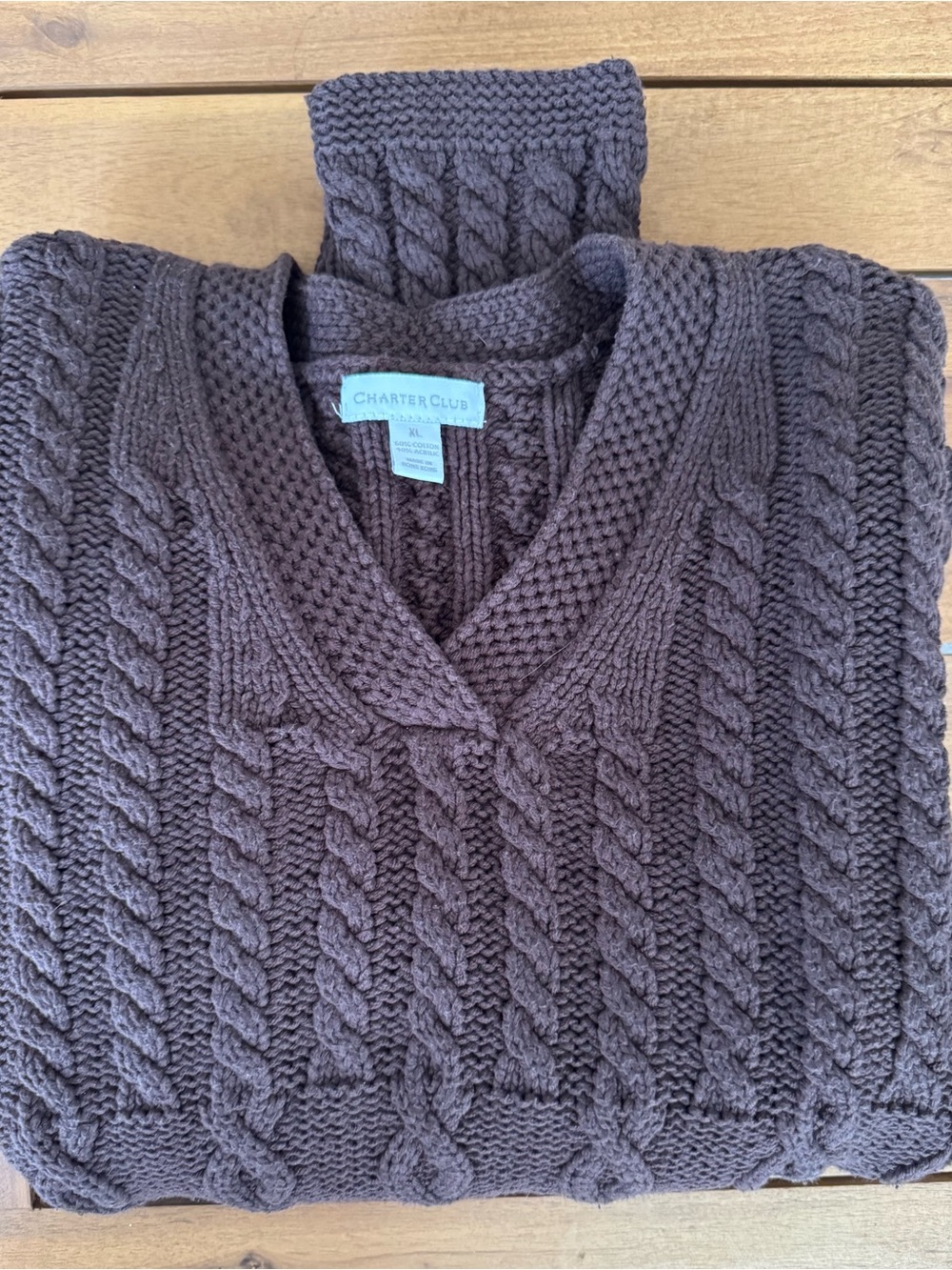 Charter Club Women’s Chocolate Brown Cable-Knit V-Neck Sweater